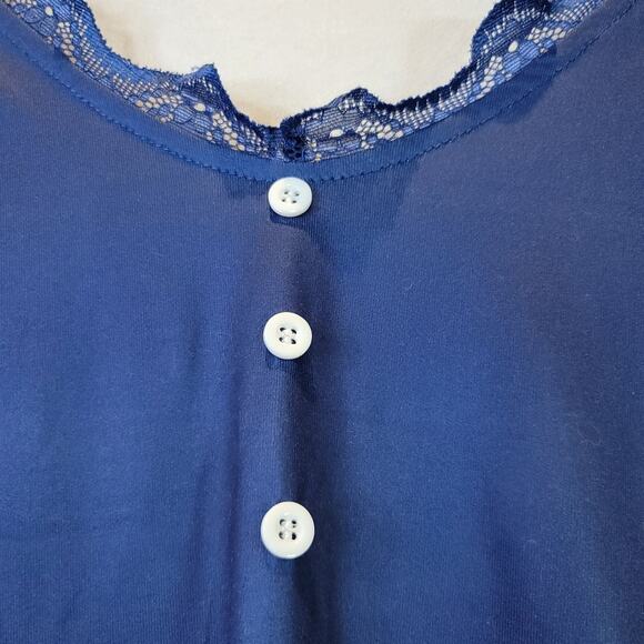 Jersey Knit Ombre Lace Shirt V-Neck Long Sleeve Pullover Tee Top Blue White - Picture 4 of 8